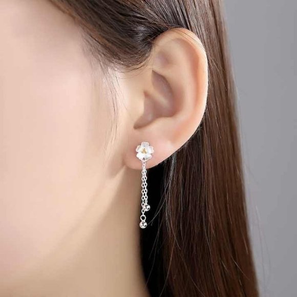 14k Gold Gorgeous Flower Drop Earrings Sterling Silver - Picture 1 of 9